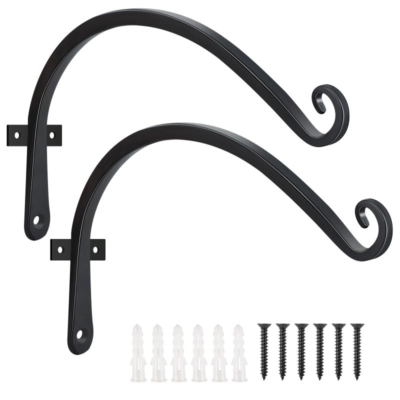 FEED GARDEN 2 Pack 12 Inch Hanging Plant Bracket Wall Hooks Decorative Plant Hangers for Outdoor Hanging Bird Feeders, Wind Chimes, Plant Baskets, Black - Image 1